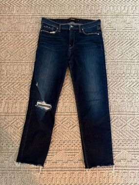Hudson Dark Wash Distressed Women’s Jeans - Slim Straight Cropped